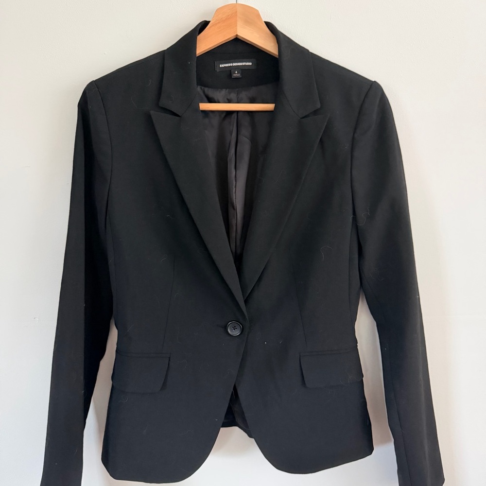 Express Design Studio Black Long Sleeve Button Blazer Jacket Size 4 - Picture 3 of 9